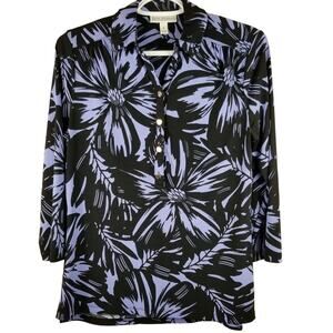 Dana Buchman Purple Black Floral Gorgeous Blouse Women's Sz S